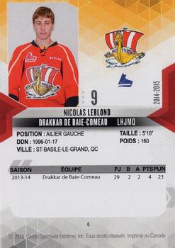 2014-15 Extreme Baie-Comeau Drakkar (QMJHL) #6 Nicolas Leblond Back