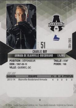 2014-15 Extreme Blainville-Boisbriand Armada QMJHL #8 Charlie Roy Back