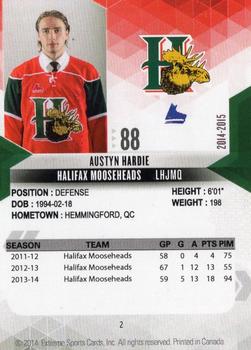 2014-15 Extreme Halifax Mooseheads QMJHL #2 Austyn Hardie Back
