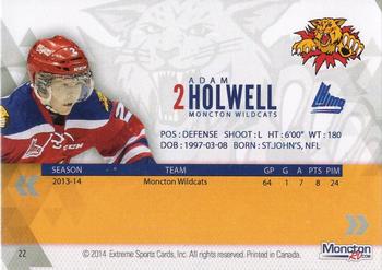 2014-15 Extreme Moncton Wildcats QMJHL #22 Adam Holwell Back