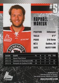 2014-15 Imaginaire.com Quebec Remparts (QMJHL) #3 Raphael Maheux Back