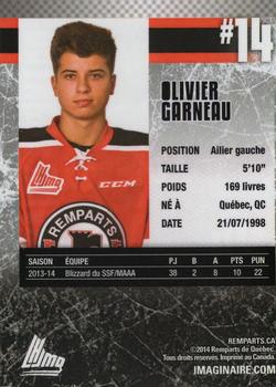 2014-15 Imaginaire.com Quebec Remparts (QMJHL) #7 Olivier Garneau Back