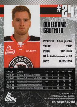 2014-15 Imaginaire.com Quebec Remparts (QMJHL) #14 Guillaume Gauthier Back