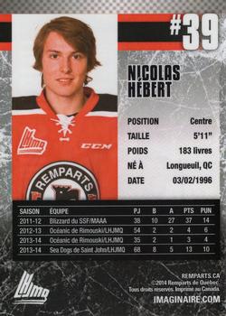2014-15 Imaginaire.com Quebec Remparts (QMJHL) #17 Nicolas Hebert Back