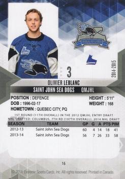2014-15 Extreme Saint John Sea Dogs QMJHL #NNO Olivier Leblanc Back