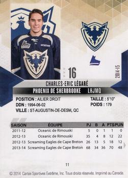 2014-15 Extreme Sherbrooke Phoenix QMJHL #11 Charles-Eric Legare Back