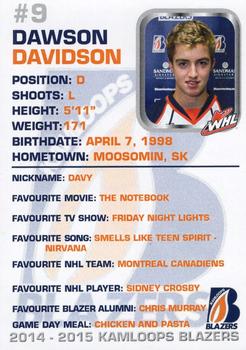 2014-15 Kamloops Blazers (WHL) #4 Dawson Davidson Back