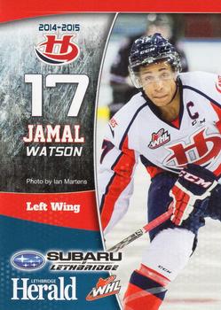 2014-15 Lethbridge Herald Lethbridge Hurricanes (WHL) #18 Jamal Watson Front