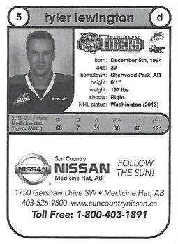 2014-15 Medicine Hat Tigers (WHL) #4 Tyler Lewington Back