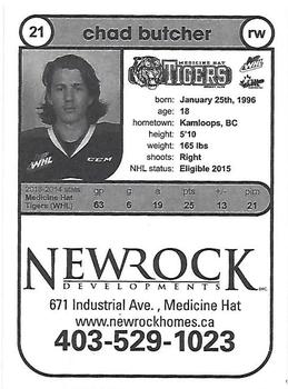 2014-15 Medicine Hat Tigers (WHL) #16 Chad Butcher Back