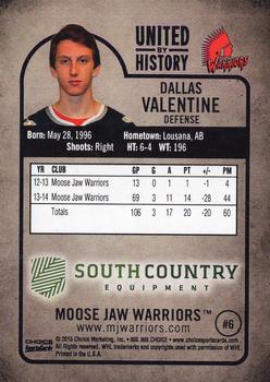 2014-15 Choice Moose Jaw Warriors (WHL) #NNO Dallas Valentine Back