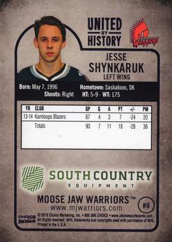 2014-15 Choice Moose Jaw Warriors (WHL) #NNO Jesse Shynkaruk Back