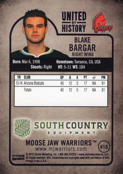 2014-15 Choice Moose Jaw Warriors (WHL) #NNO Blake Bargar Back