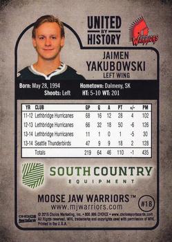2014-15 Choice Moose Jaw Warriors (WHL) #NNO Jaimen Yakubowski Back