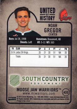 2014-15 Choice Moose Jaw Warriors (WHL) #NNO Noah Gregor Back