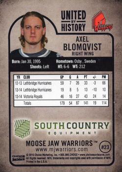 2014-15 Choice Moose Jaw Warriors (WHL) #NNO Axel Blomqvist Back