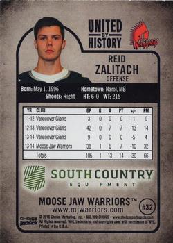2014-15 Choice Moose Jaw Warriors (WHL) #NNO Reid Zalitach Back