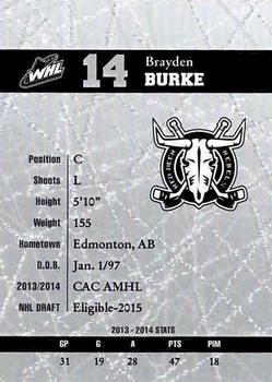 2014-15 Red Deer Rebels (WHL) #NNO Brayden Burke Back