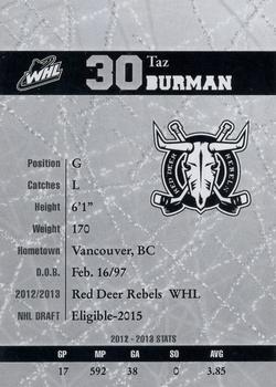 2014-15 Red Deer Rebels (WHL) #NNO Taz Burman Back