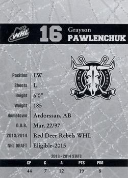 2014-15 Red Deer Rebels (WHL) #NNO Grayson Pawlenchuk Back