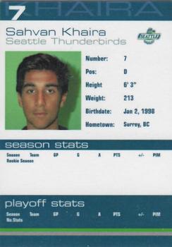 2014-15 Booster Club Seattle Thunderbirds (WHL) #5 Sahvan Khaira Back
