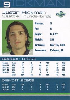 2014-15 Booster Club Seattle Thunderbirds (WHL) #7 Justin Hickman Back