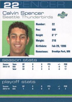 2014-15 Booster Club Seattle Thunderbirds (WHL) #17 Calvin Spencer Back