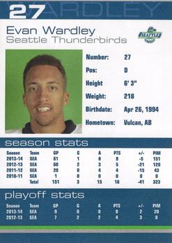 2014-15 Booster Club Seattle Thunderbirds (WHL) #20 Evan Wardley Back