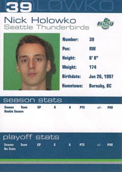 2014-15 Booster Club Seattle Thunderbirds (WHL) #27 Nick Holowko Back