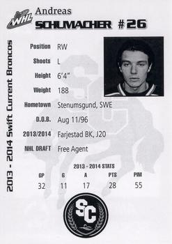 2014-15 Swift Current Broncos (WHL) #NNO Andreas Schumacher Back