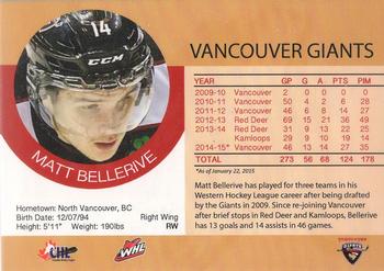 2014-15 Vancouver Giants (WHL) #NNO Matt Bellerive Back