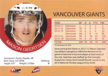 2014-15 Vancouver Giants (WHL) #NNO Mason Geertsen Back