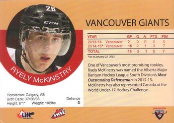 2014-15 Vancouver Giants (WHL) #NNO Ryely McKinstry Back
