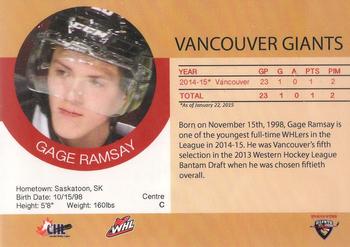 2014-15 Vancouver Giants (WHL) #NNO Gage Ramsay Back