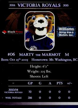 2014-15 Black Press Victoria Royals (WHL) #NNO Marty the Marmot Back