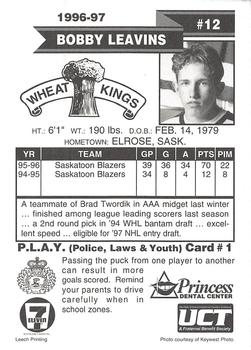 1996-97 Brandon Wheat Kings (WHL) Police #1 Bobby Leavins Back