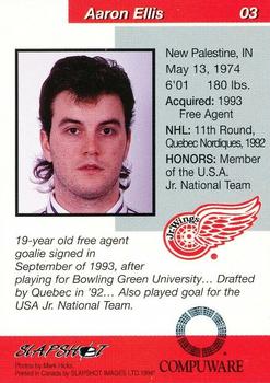 1993-94 Slapshot Detroit Jr. Red Wings (OHL) #3 Aaron Ellis Back