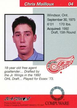 1993-94 Slapshot Detroit Jr. Red Wings (OHL) #4 Chris Mailloux Back