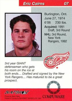 1993-94 Slapshot Detroit Jr. Red Wings (OHL) #7 Eric Cairns Back
