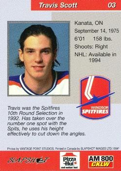 1993-94 Slapshot Windsor Spitfires (OHL) #3 Travis Scott Back