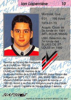 1993-94 Slapshot Drummondville Voltigeurs (QMJHL) #10 Ian Laperriere Back
