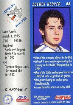 1994-95 Slapshot Sudbury Wolves (OHL) #8 Zdenek Nedved Back