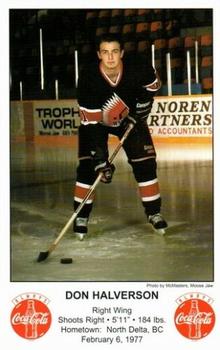 1994-95 Coca-Cola Moose Jaw Warriors (WHL) #9 Don Halverson Front