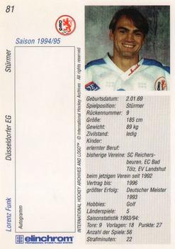 1994-95 IHA DEL (German) #81 Lorenz Funk Back