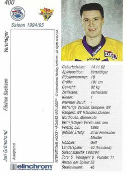 1994-95 IHA DEL (German) #400 Jari Gronstrand Back
