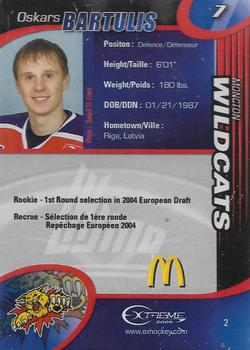 2004-05 Extreme Moncton Wildcats (QMJHL) #2 Oskars Bartulis Back