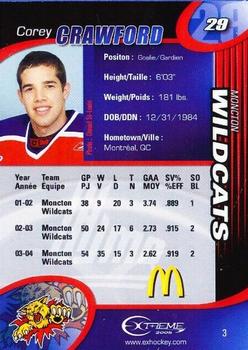 2004-05 Extreme Moncton Wildcats (QMJHL) #3 Corey Crawford Back