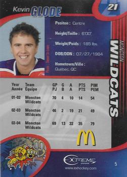 2004-05 Extreme Moncton Wildcats (QMJHL) #5 Kevin Glode Back
