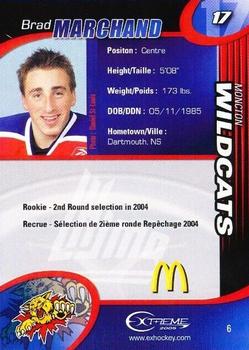 2004-05 Extreme Moncton Wildcats (QMJHL) #6 Brad Marchand Back