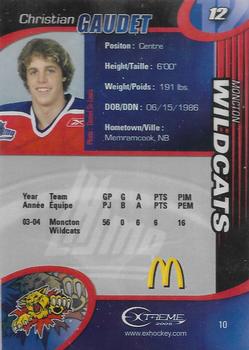 2004-05 Extreme Moncton Wildcats (QMJHL) #10 Christian Gaudet Back